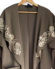 Andrea Jovine Taupe Coat Cape Collar Embroidery