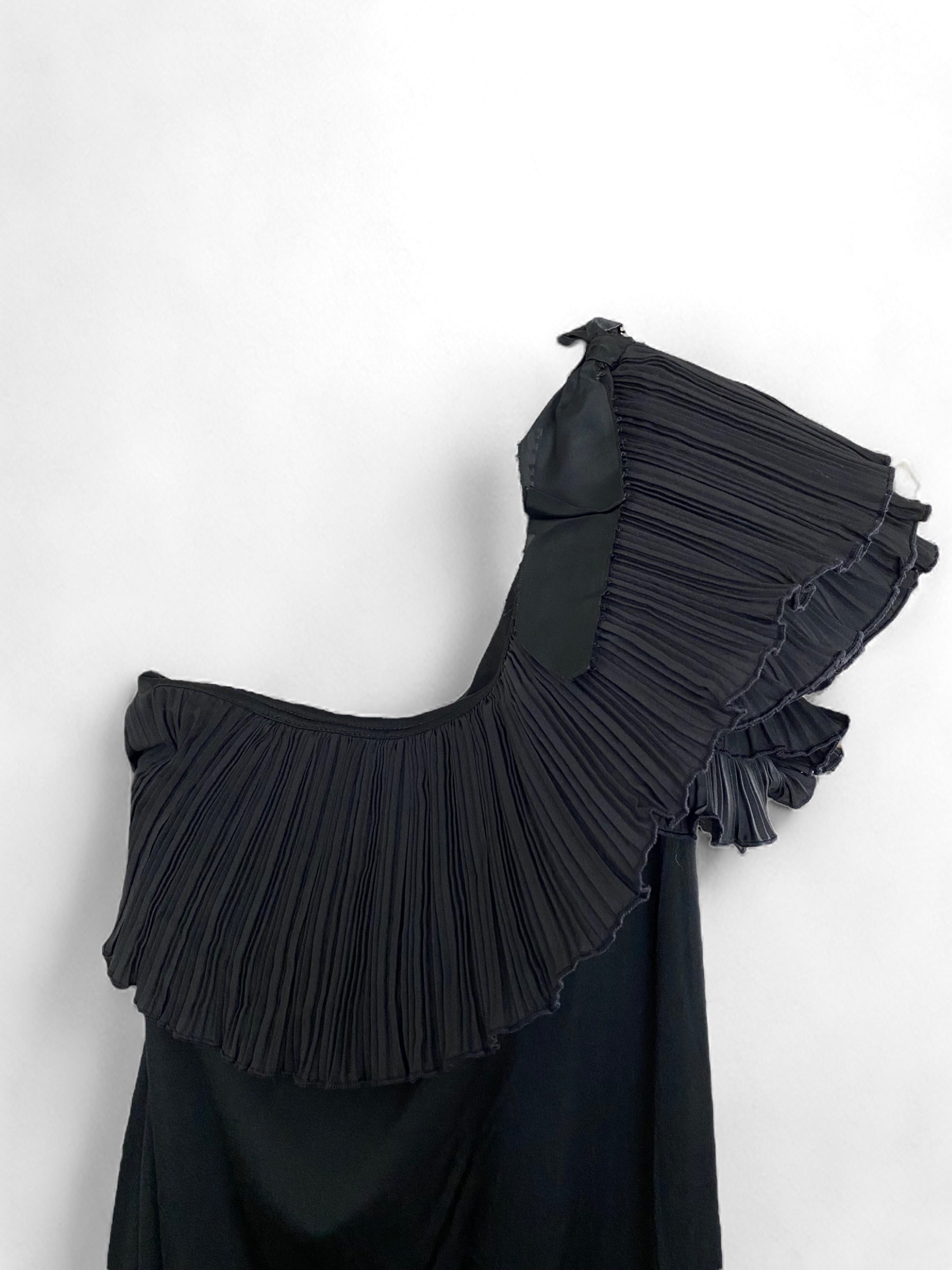 Victor Costa Black Dress Asymmetrical Pleated Shoulder