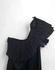 Victor Costa Black Dress Asymmetrical Pleated Shoulder