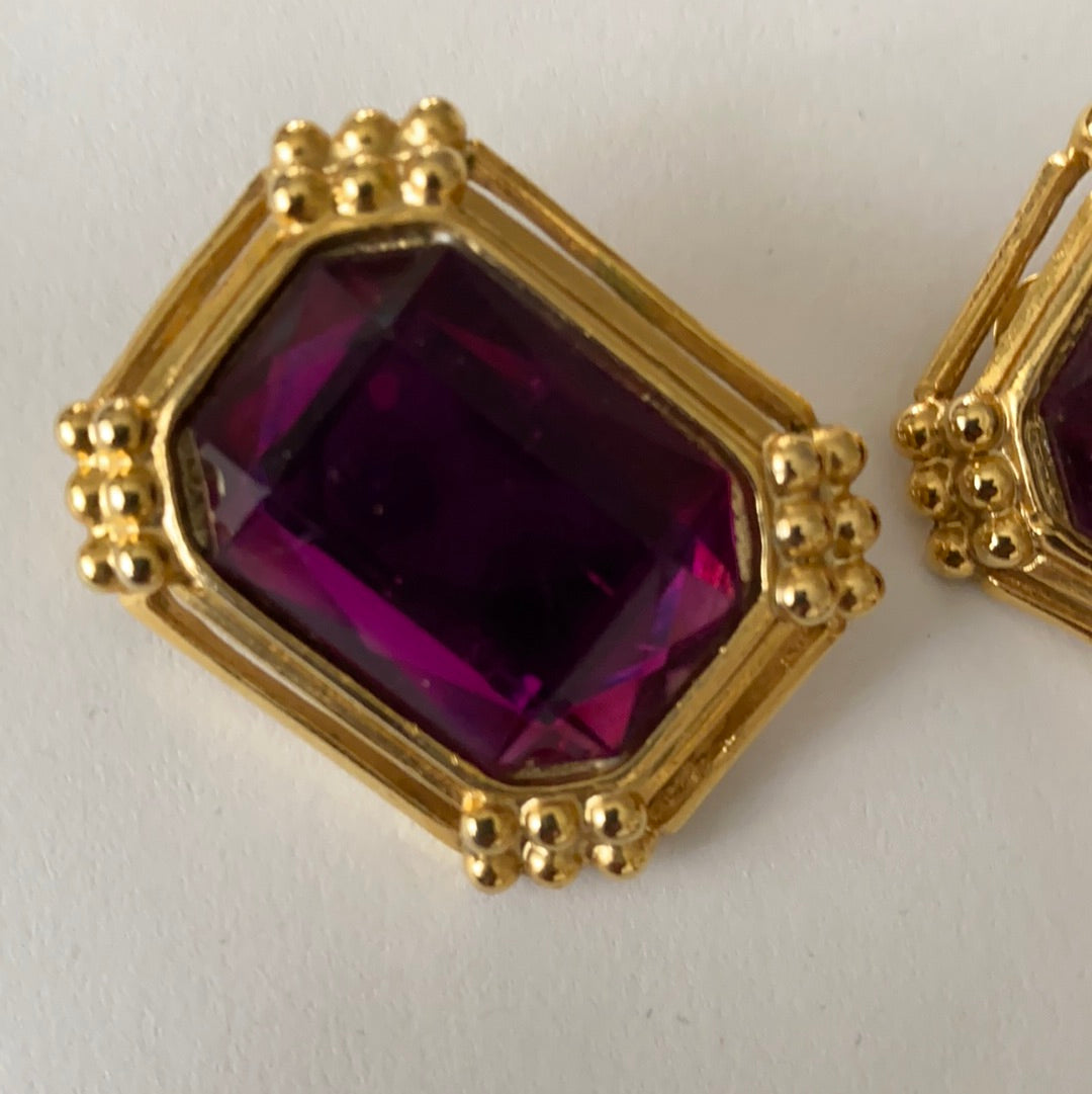 Purple Gems Costume Clip-On Earrings