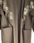 Andrea Jovine Taupe Coat Cape Collar Embroidery