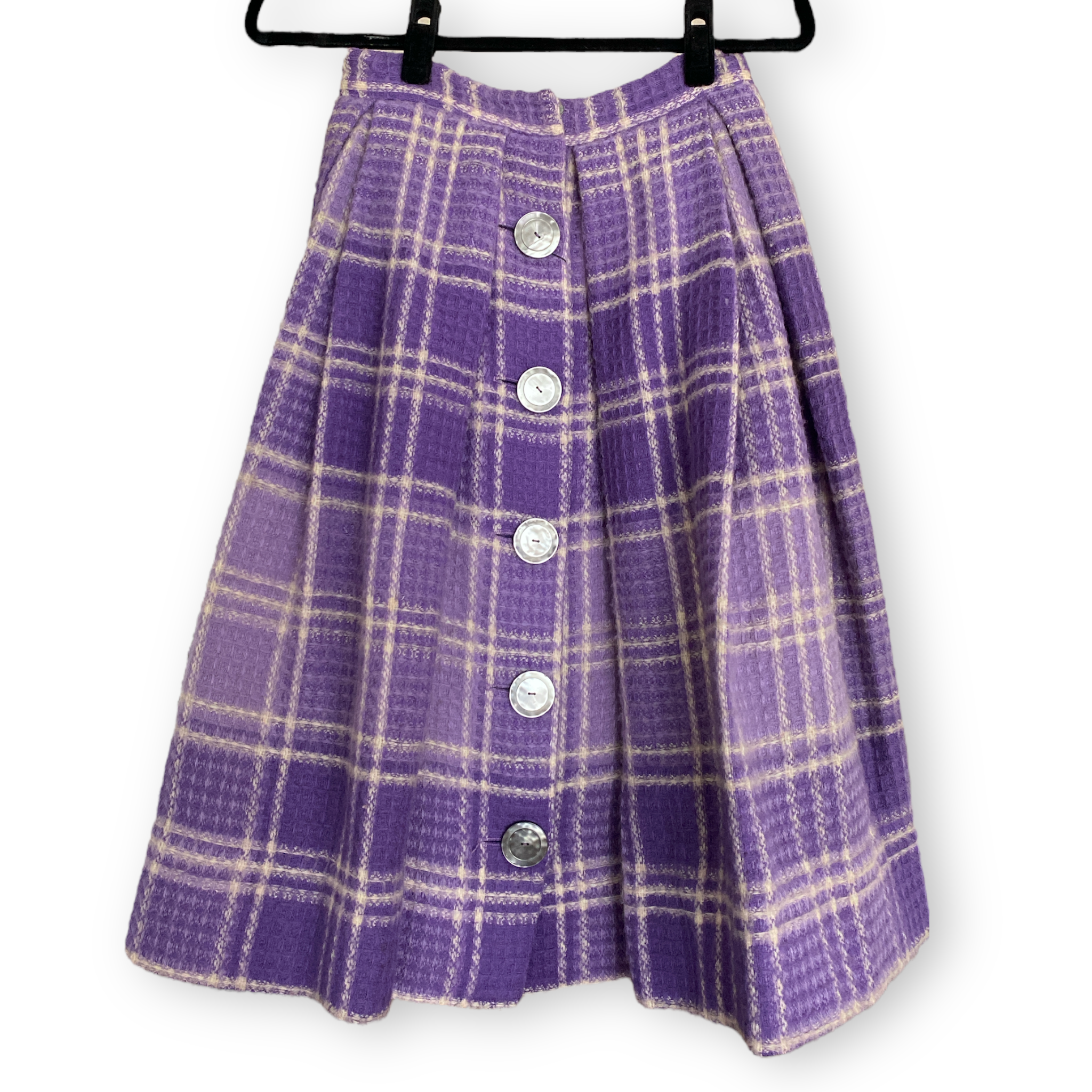 Purple Wool Plaid A-Line Skirt